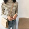 High-neck Bottoming Shirt Women Loose Wild Black and White Striped Long-sleeved T-shirt