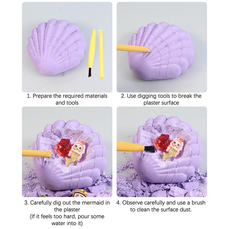 Mermaid Shell Gemstone Digging Kit Archaeological Excavation Handmade Toys Children Excavation Treasure Fossils Kit For Kid Gift