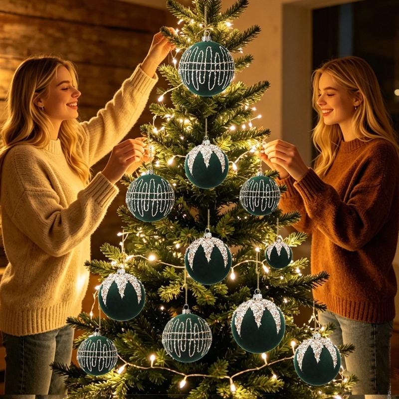 Holiday Tree Bauble Set of 6 with Patterned Finish, Hanging Style, 8 Cm Christmas Display Group for Indoor Room Use