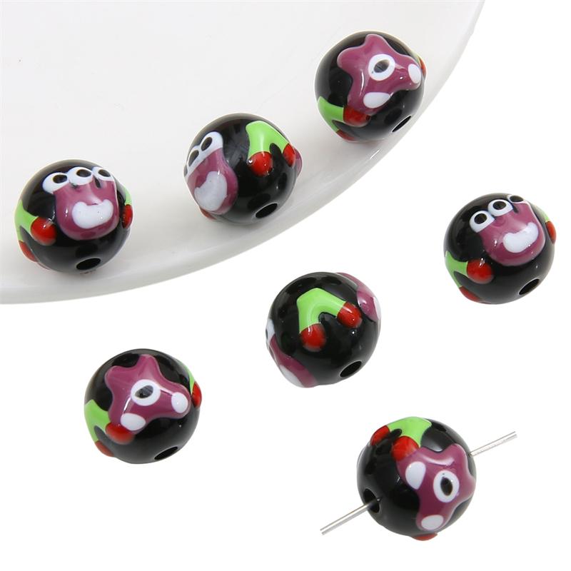 Hand-drawn Acrylic Beads Cute 16mm Spacer Charms for Keychain Jewelry DIY