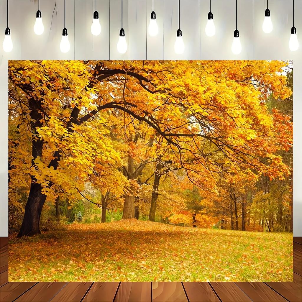 2D Plane 1 Piece of Autumn Landscape Photography Background Polyester Yellow Leaf Forest Scene