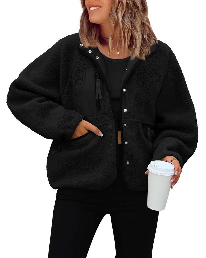 Damen Fleecejacke, Herbst Winter Lässiger Sweatshirt Mantel, Sportliche Lockere Warme Oberbekleidung