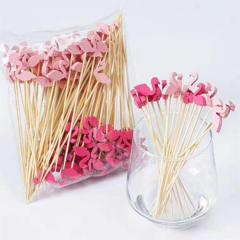 20pcs/set Hawaii Theme Fruit Sticks Flamingo Fruit Disposable Bamboo Sticks Summer Beach Party Supplies Hawaii Birthday Decors