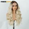 FREEDOM Synthetic Lace Frontal Wigs For Women 26 Inch Long Loose Body Wave Wig Cosplay Ombre Blonde Wig 360 Lace Frontal Wigs