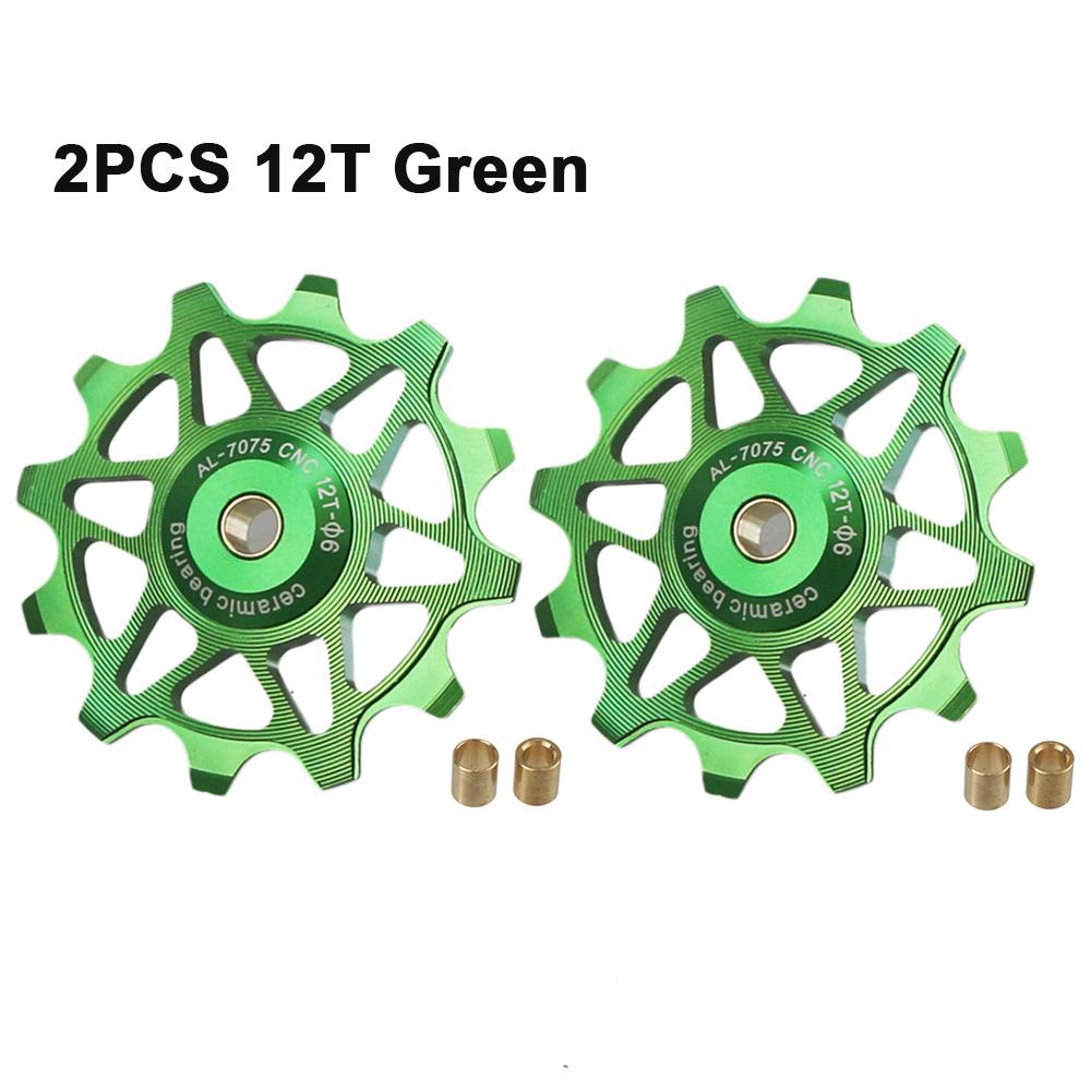 2pcs 12T 14T Bike Ceramic Bearing Rear Derailleur Pulley Guide Roller Idler For SHIMANO SRAM DEORE GX Jockey Wheel Bicycle Parts 12T green 2pcs