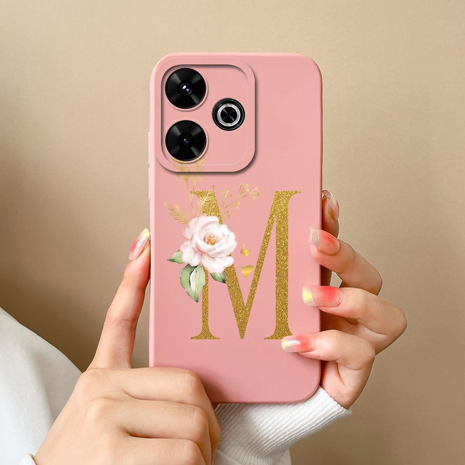 Elegant Case For Redmi 13 4G Personalized Letter Soft Liquid Silicone Protective Phone Cover For Xiaomi Redmi13 Shell Funda Capa