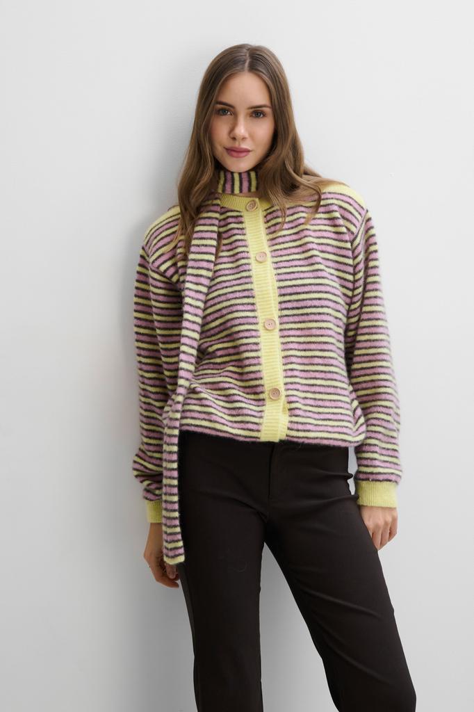 Soft Stripe Alpaca Wool Cardigan Yellow /