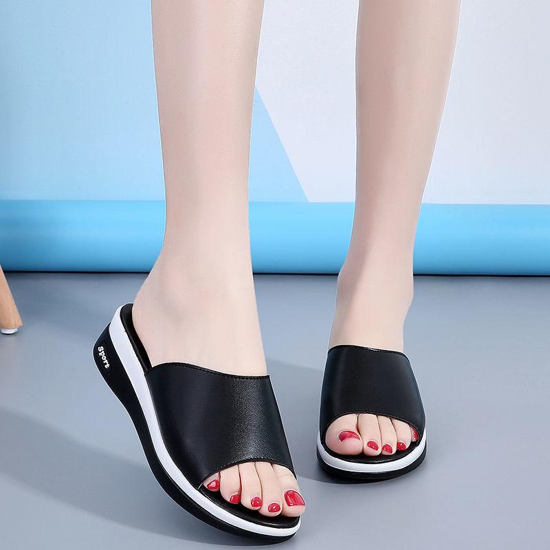 

Женские летние модные сандалии для отдыха с рыбьим ртом, тапочки с толстой подошвой 35 чёрный