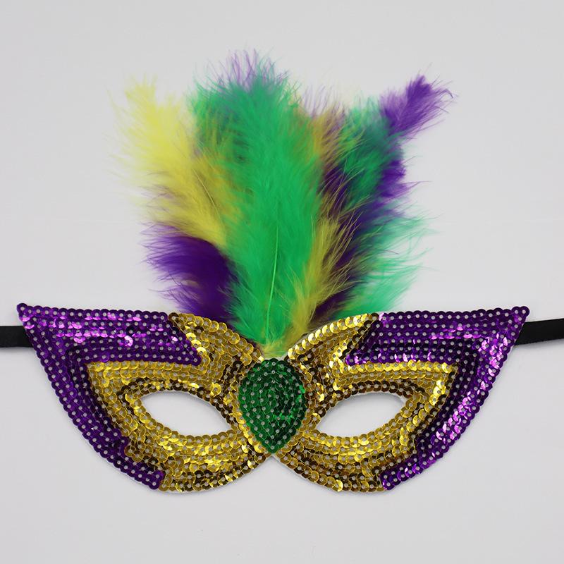 Mardi Gras Sequin Feather Hat & Mask Set