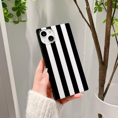 Fashion Black White Strips Square Phone Case For Iphone 13 11pro 12promax Cover For Iphone 11 Soft Back Protective Coque Capa
