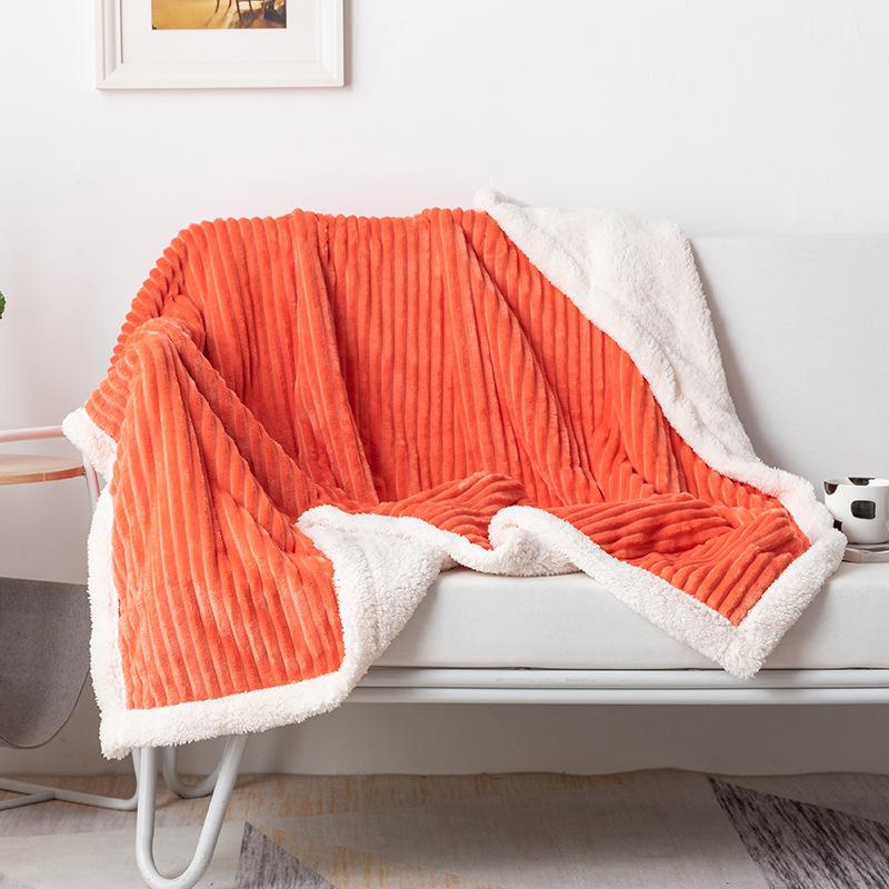 Nap Air-conditioning Blanket Soft and Comfortable Thickened Double-layer Solid-color Striped Lamb Wool Drawn Blanket