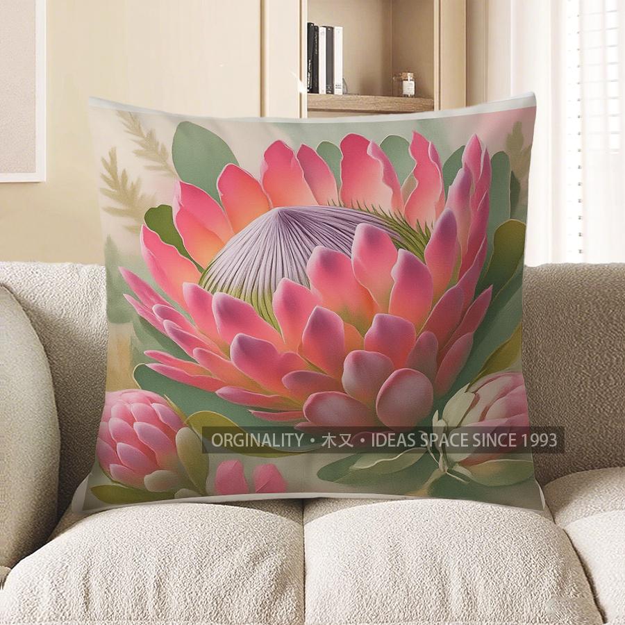 Home Decor Floral Art: Pink & Green Botanical Pillow Cover Pattern Cushion Cover Suitable for Sofa Bedroom Car Pillow Cover