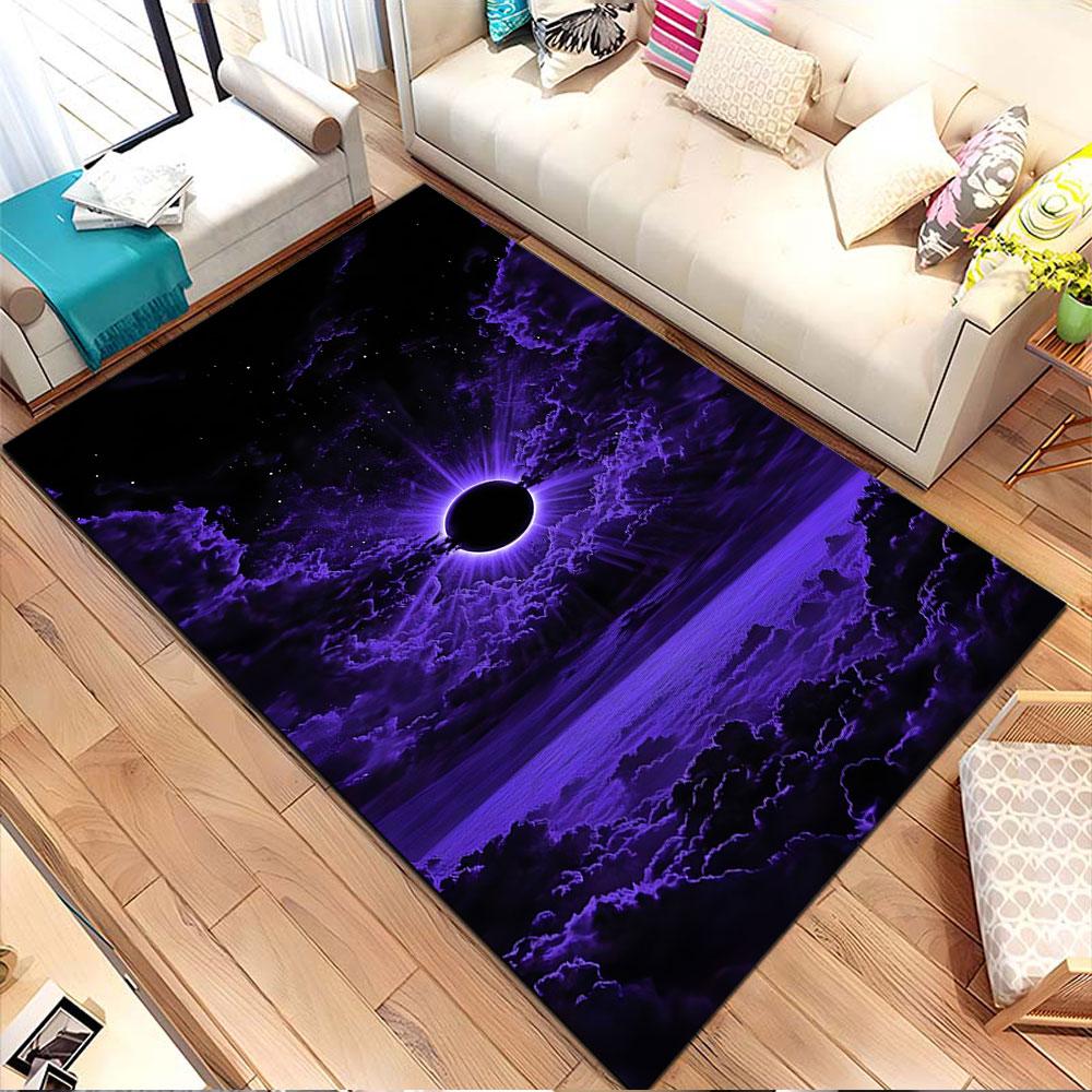 "Purple Eclipse with Cosmic Clouds" Patterned Carpet, Non Slip Mat Suitable for Living Room and Bedroom Sofas