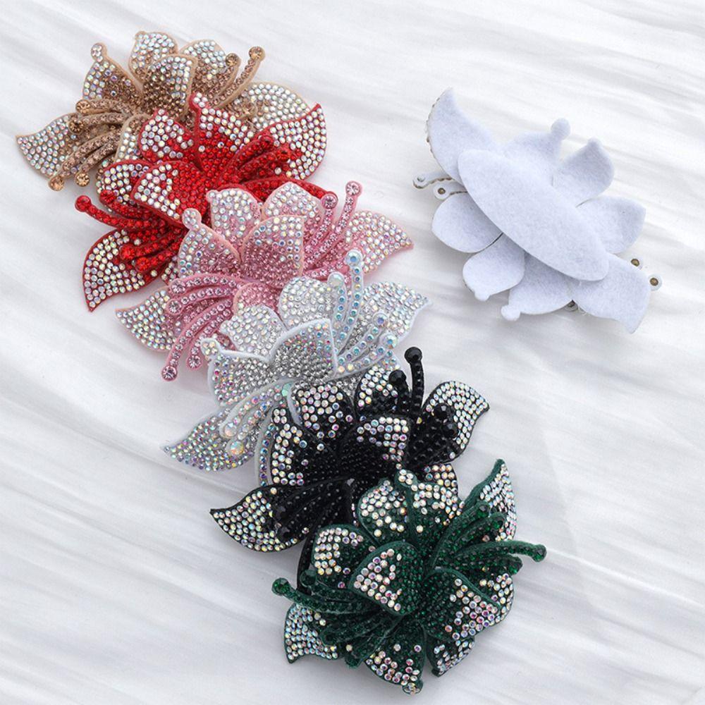 Exquisite Rhinestone Fabric Patch Multi-Color Sparkling 3D Fabric Patch Double Layer Floral Appliqué Shoe Flowers
