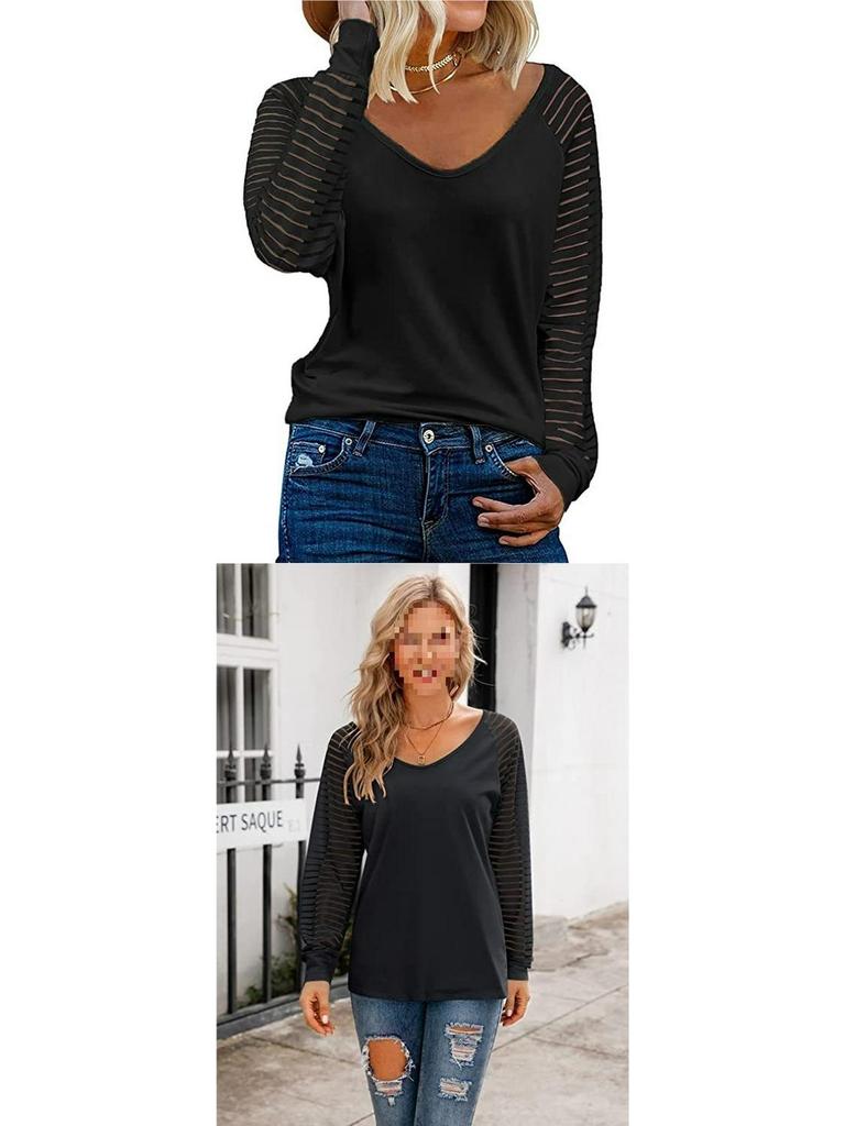 New Women's Patchwork Long Sleeve Striped Casual Loose Top
