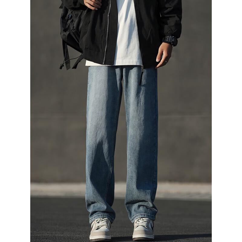 Dingfengbaoluo Men's High Street Straight-Leg Jeans