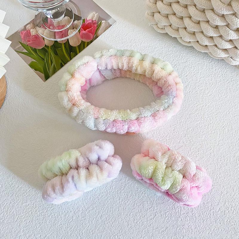 Women Girls Wash Face Spa Makeup Headbands Soft Coral Fleece Absorbent Headband Waterproof Wrist Band Elastic Hair Bands