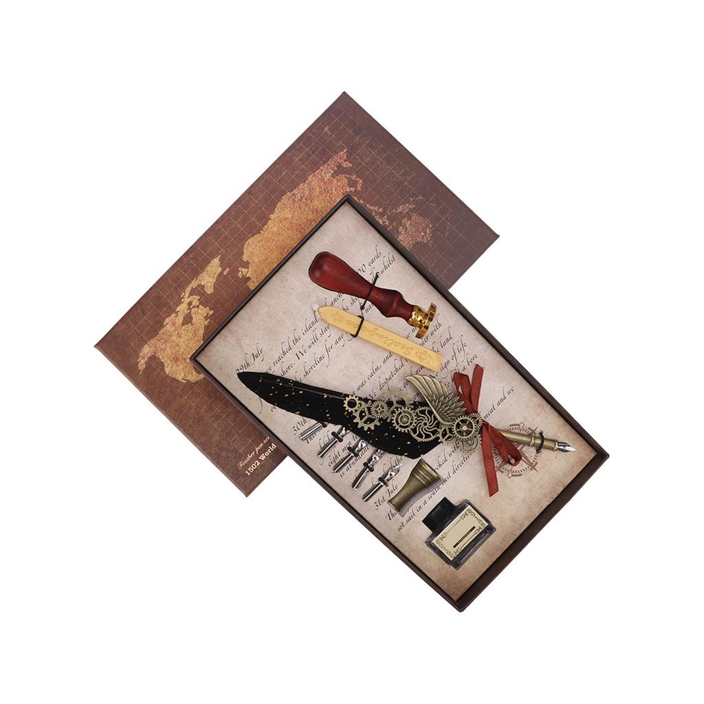 Quill Pen Set Retro Elegant Exquisite Pattern Stainless Steel Nib Wear Resistant Caligraphy Pen Kit