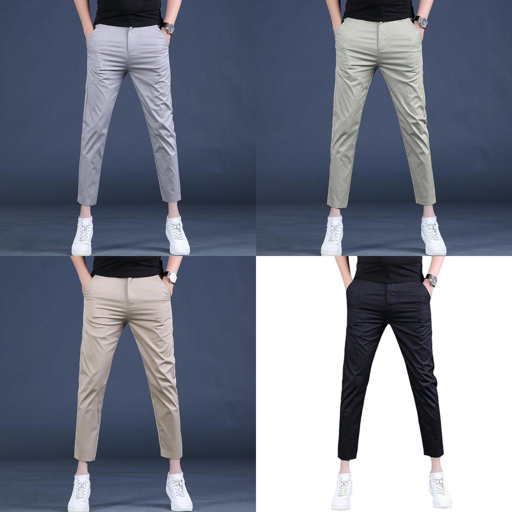 Young Men Summer Slim Fit Business Casual Pants With Stretch Cotton For Daily Wear