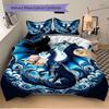 3pcs Dragon and Wolf in a Mystical Night Sky Printed Quilt Set - Soft and Comfortable Quilt Cover for Bedroom, Guest Room J022
