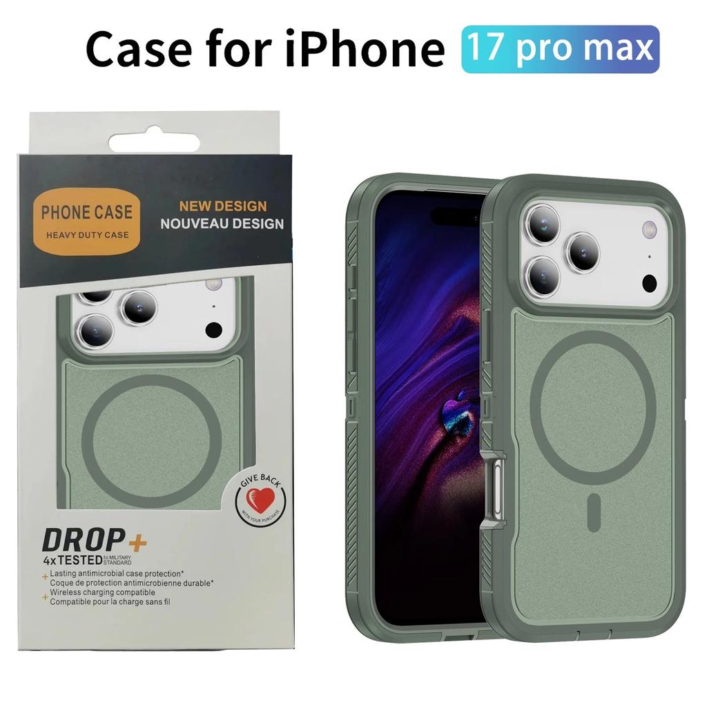 For MageSafe With Anti-Slip Stripes Heavy Defense Armor PC+TPU Case for IPhone 17 Pro Max 16 15 14 13 12 With Box OTT-Box Anti-fall Buffer Hard Cover