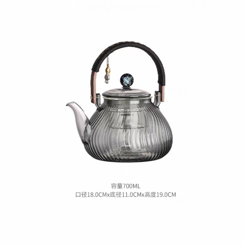 

700 мл Серый Полосатый Стеклянный Чайник Чайник с Ручкой Набор Чайник для Китайской Чайной Церемонии Кунг-Фу Чайная Плита Чайный Заварник Чайная Посуда Чайные Наборы чёрный