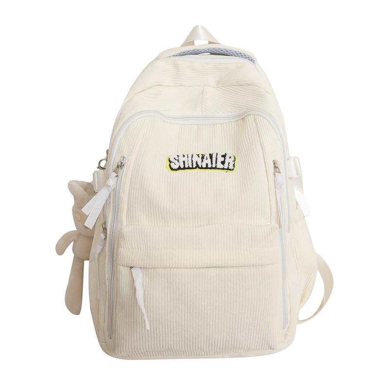 

Студенческий школьный вельветовый женский однотонный рюкзак с буквенным принтом белый