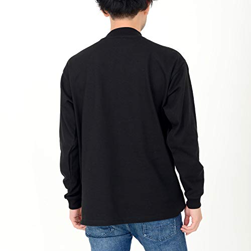 [T-shirt.st] Long-sleeve Mock Neck T-shirt, Extra Thick 10.2 oz, Men's & Women's, Black, XL