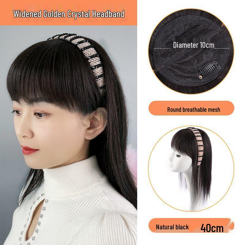 Damen-Haarreif mit Strasssteinen und lockigem Haar mit Pony - Volumensteigerndes Haarteil zum Kaschieren von weißem Haar