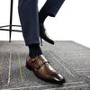British Monk Shoes Trendy Three-joint Buckle Monk Leather Shoes Men's Inner Height Increase Business Dress Wedding Groom Shoes