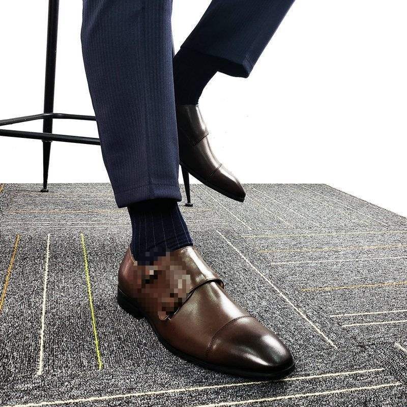 British Monk Shoes Trendy Three-joint Buckle Monk Leather Shoes Men's Inner Height Increase Business Dress Wedding Groom Shoes