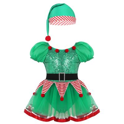 Kinder Weihnachten Fee Geist Cosplay Kostüme für Mädchen Kleid Pailletten Pompons Verziert Mesh Tutu Kleid mit Hut