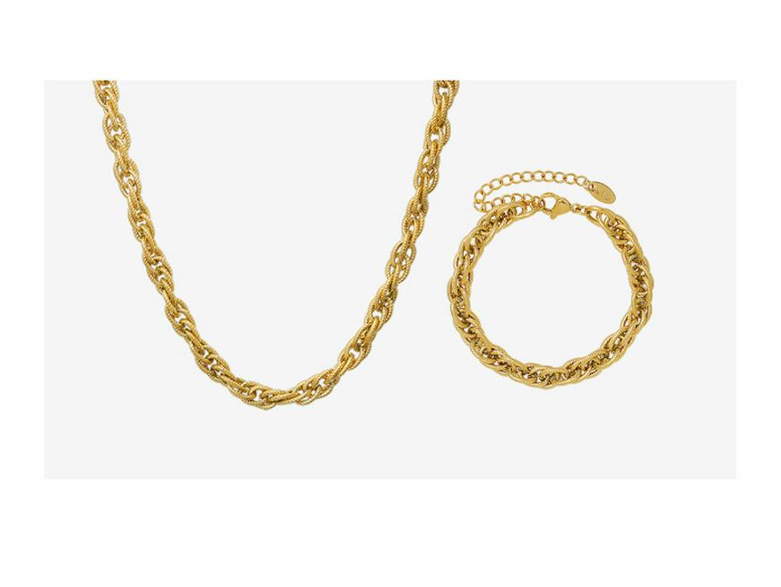 Italian Woven Chain Hip-Hop Style Necklace & Bracelet Set - Women's Handmade Titanium Steel Jewelry