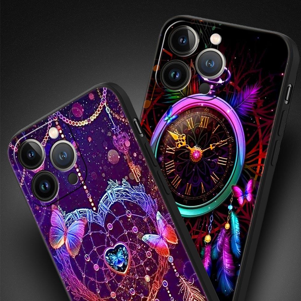 Cute Mandala Dreamcatcher Phone Case For iPhone 17 16 15 Pro Max 11 12 13 14 7 8 Plus SE 2020 X XR XS Cover Soft Black