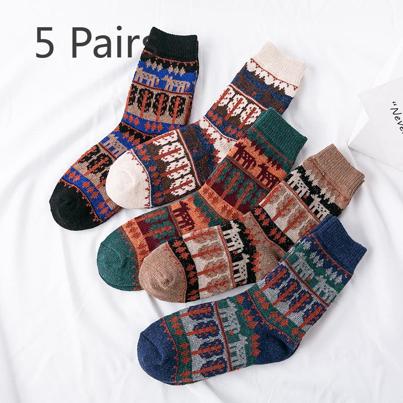 

5 пар зимних утолщенных носков из кроличьего пуха для женщин и этнических ветрозащитных носков 5 pairs