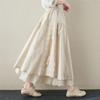 Women's Japanese-Style Embroidered Linen Midi Skirt, Tie-Waist, Elastic Waistband, 2025 Spring/Summer Collection