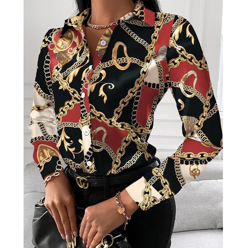 S-XXL Women's Printed Long-sleeved Shirt