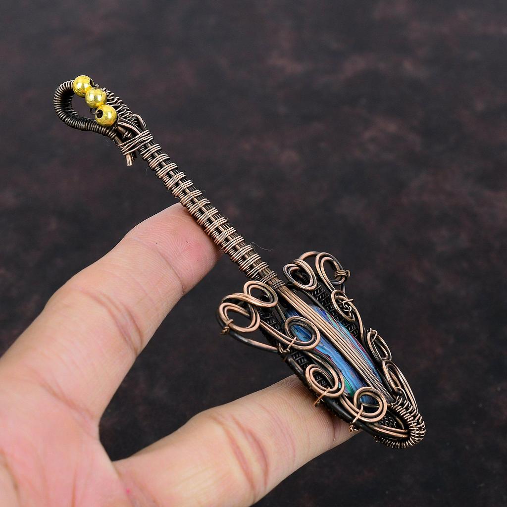 Pingente de Calsilica Arco-Íris Fio de Cobre Envolto em Jóias Pingente de Pedra Preciosa Fio Envolto em Pingente de Guitarra Pingente de Cobre para Presente Jóias Feitas à Mão