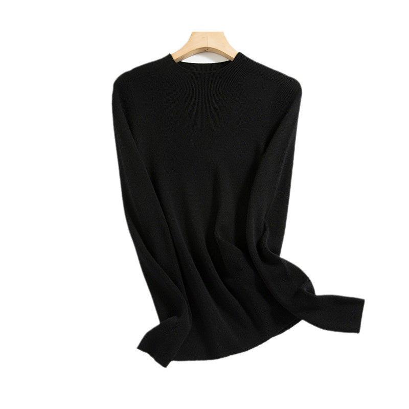 Worsted pure wool machine washable sweater seamless all-in-one semi-turtleneck wool sweater women's top slim fit