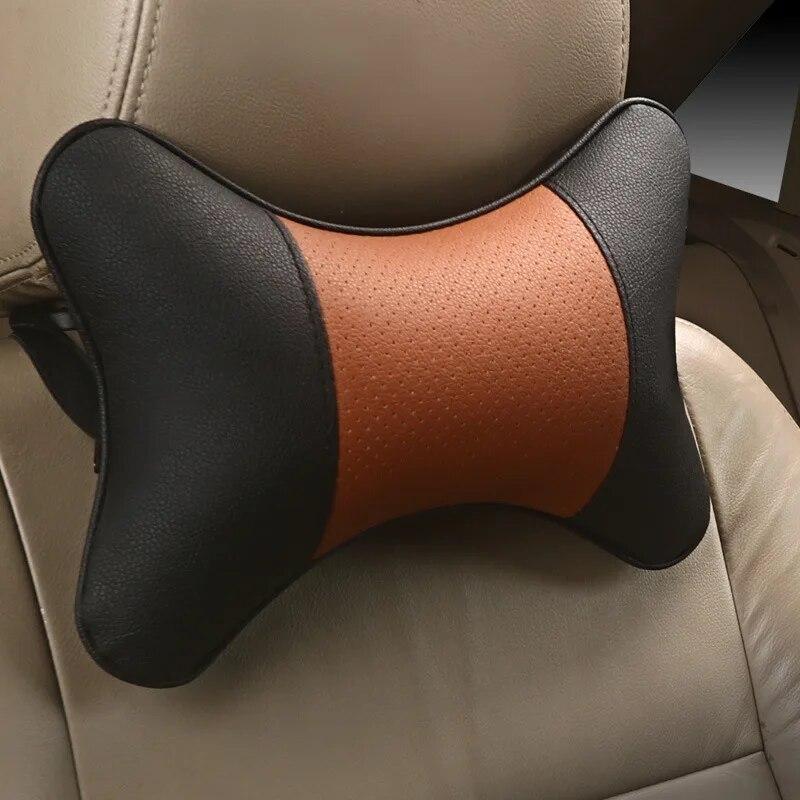 Soft Car Neck Pillows Both Side Front Back PU Leather 1pcs Pack Headrest for Head Pain Relief Filled Fiber Universal Car