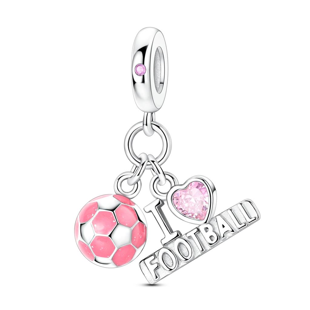 925 Silver Charms Beads Sport Basketball Football Tennis Volleyball Golden Pendant Fit Women Girl Fine Jewelry