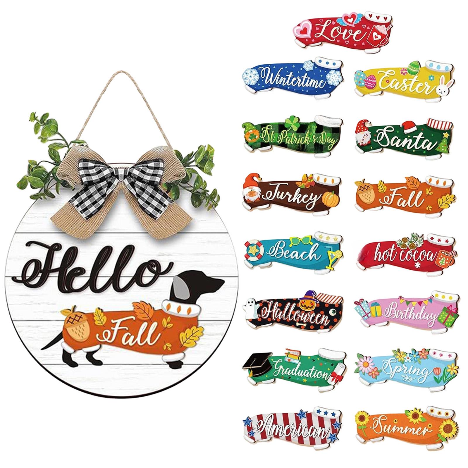 

Interchangeable Wooden Ornaments, Holiday And Seasonal Decorations, With Magnetic Parts, Replaceable Welcome Signs, Suitable For The Home. One Size
