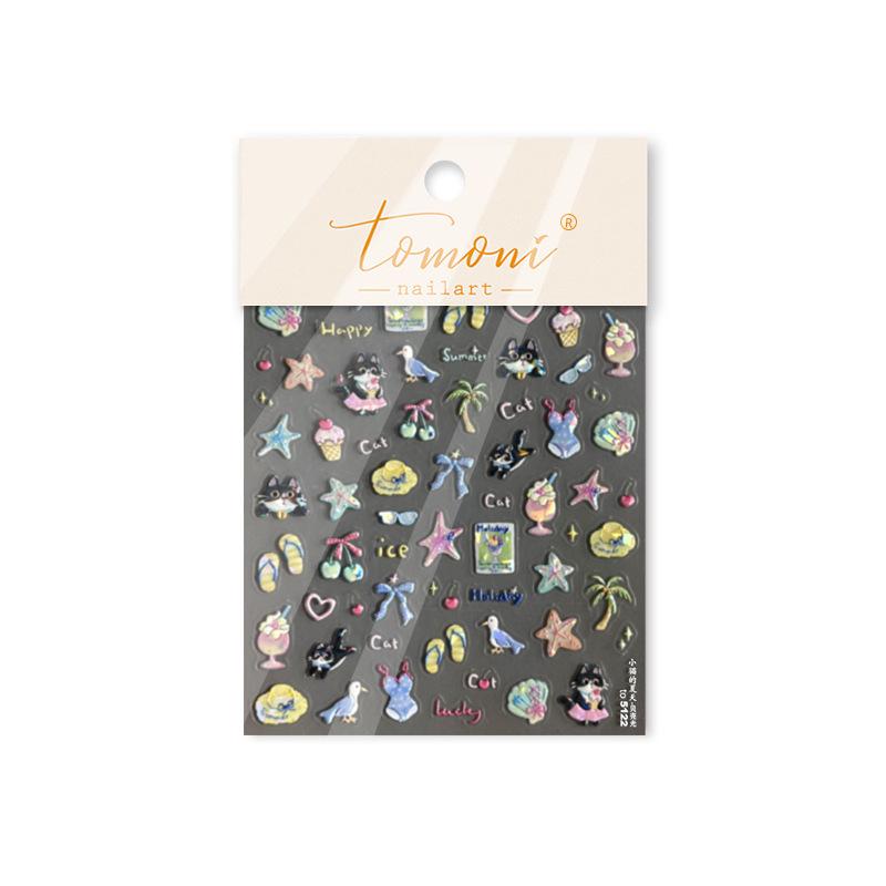 

Tomoni 3D Embossed Kitten Summer Nail Stickers - Fresh and Cute Mix & Match Set
