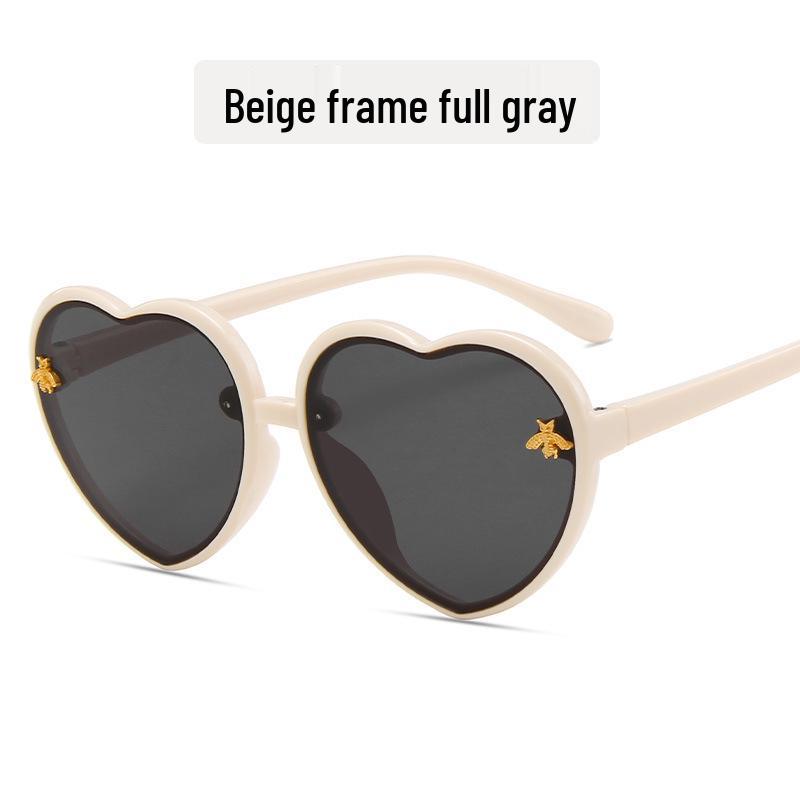 Children's Heart-Shaped Glitter Bee Sunglasses - Trendy Cartoon Style for Girls
