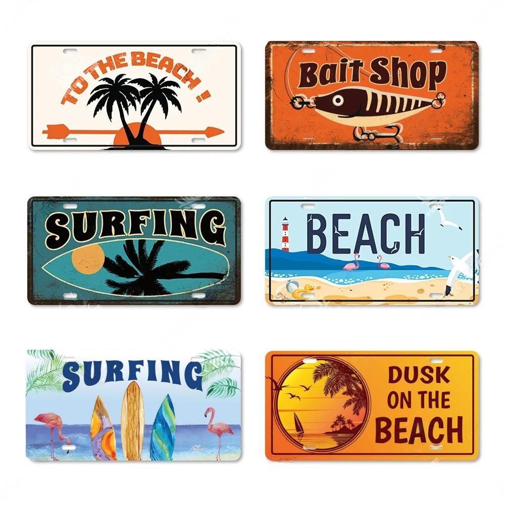 Summer Beach License Posters Wall Decor Plate Meal Sign Plaque Metal Vintage Tin Sign Room Decoration for Bar Pub