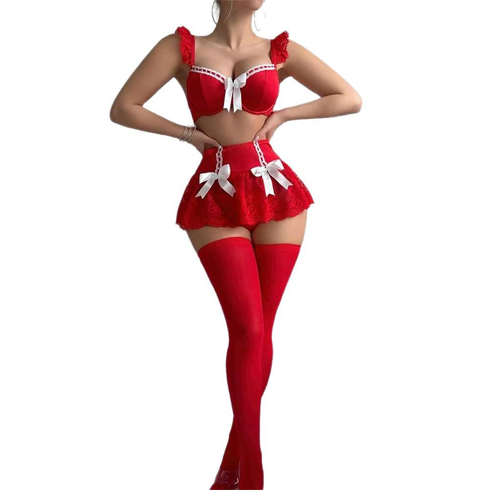 New Sexy Pure Desire Hottie Lace Bow Suspender Lingerie Suit Women