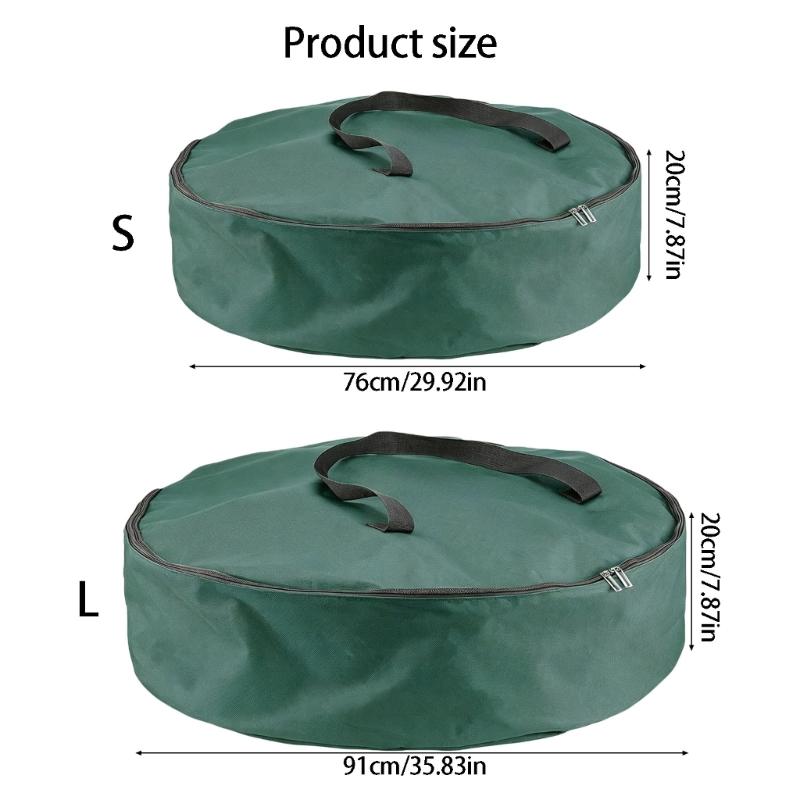 Round Wreath Storage Case, Fabric Holiday Bag with Wide Opening and Handle for Christmas Closet and Shelf Storage
