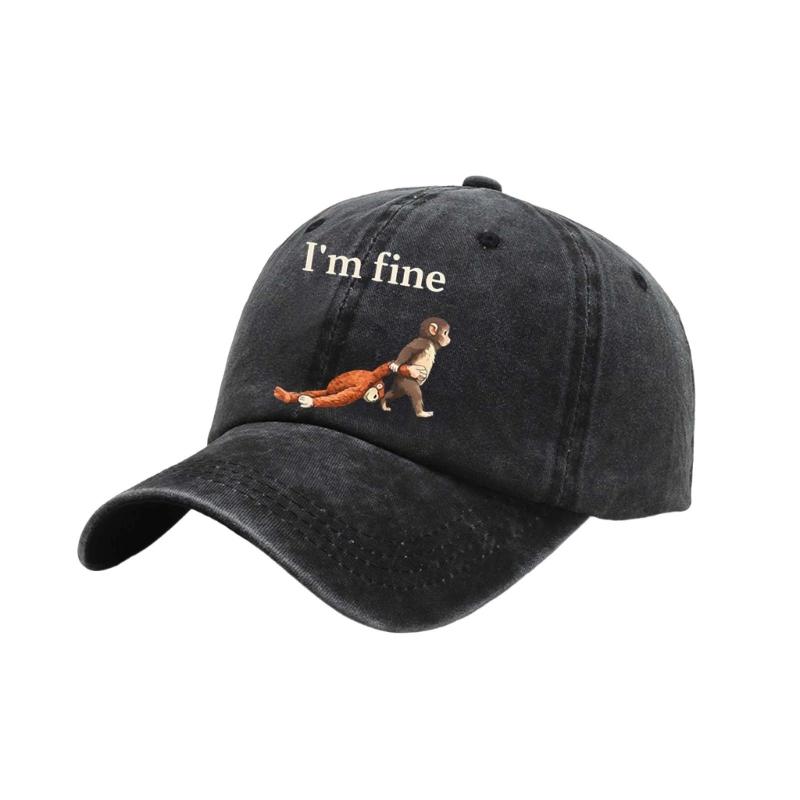 Punch Monkey Print Baseball Cap For Men And Women Unisex Adjustable Wash Cotton Sun Hat With Cartoon Pattern Daily Wear