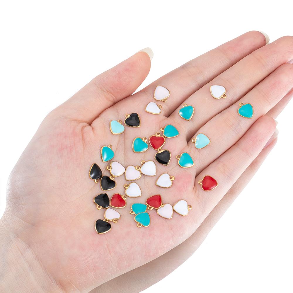 10pcs Stainless Steel Enamel Small Love Heart Charm Necklace Pendant for DIY Women Jewelry Findings Earring Supplies Wholesale