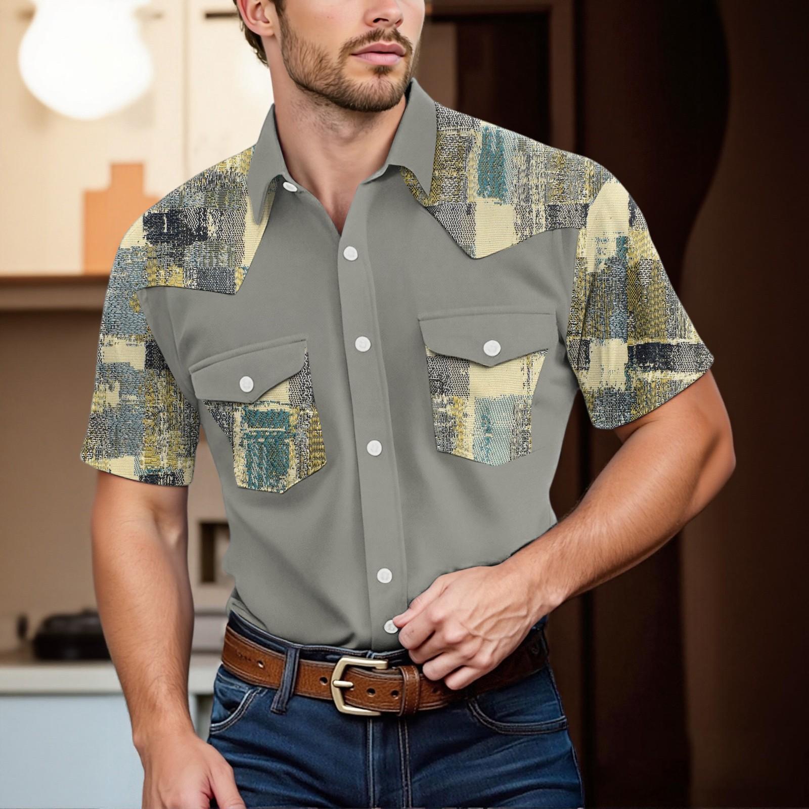 

Men S Fashionable Lapel And Shoulder Length Short Sleeved Casual Top XXL хакі